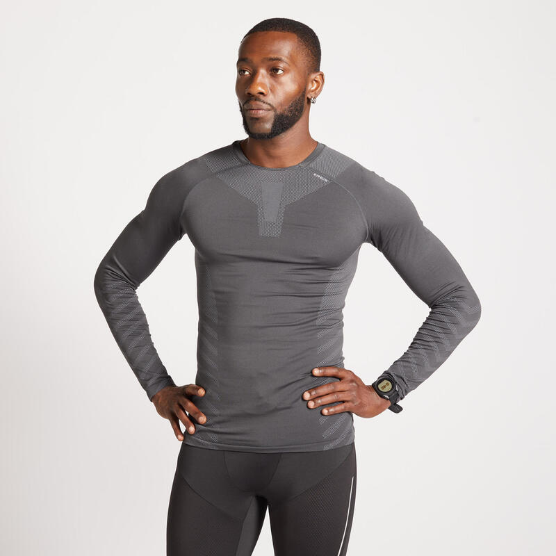 CAMISOLA DE CORRIDA KIPRUN SKINCARE INVERNO RESPIRÁVEL HOMEM CINZA