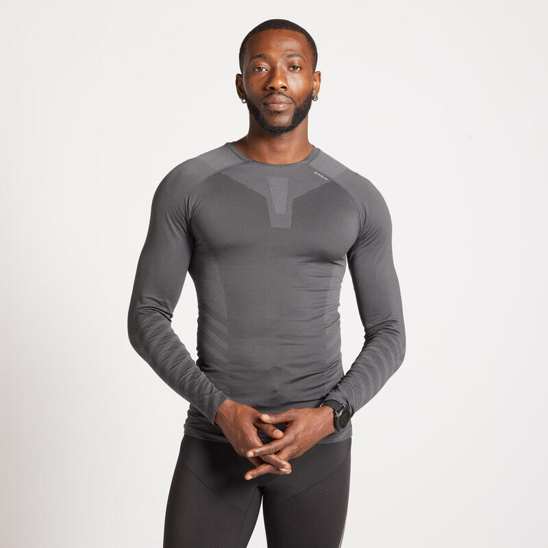 CAMISOLA DE CORRIDA KIPRUN SKINCARE INVERNO RESPIRÁVEL HOMEM CINZA