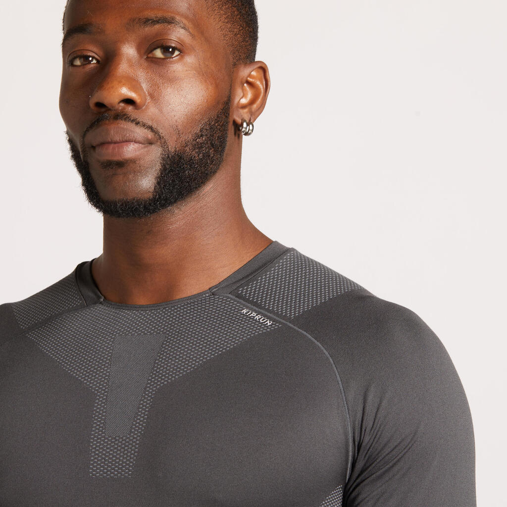 T-shirt de running manches longues slim Homme - KIPRUN Run 500 Sans couture Gris