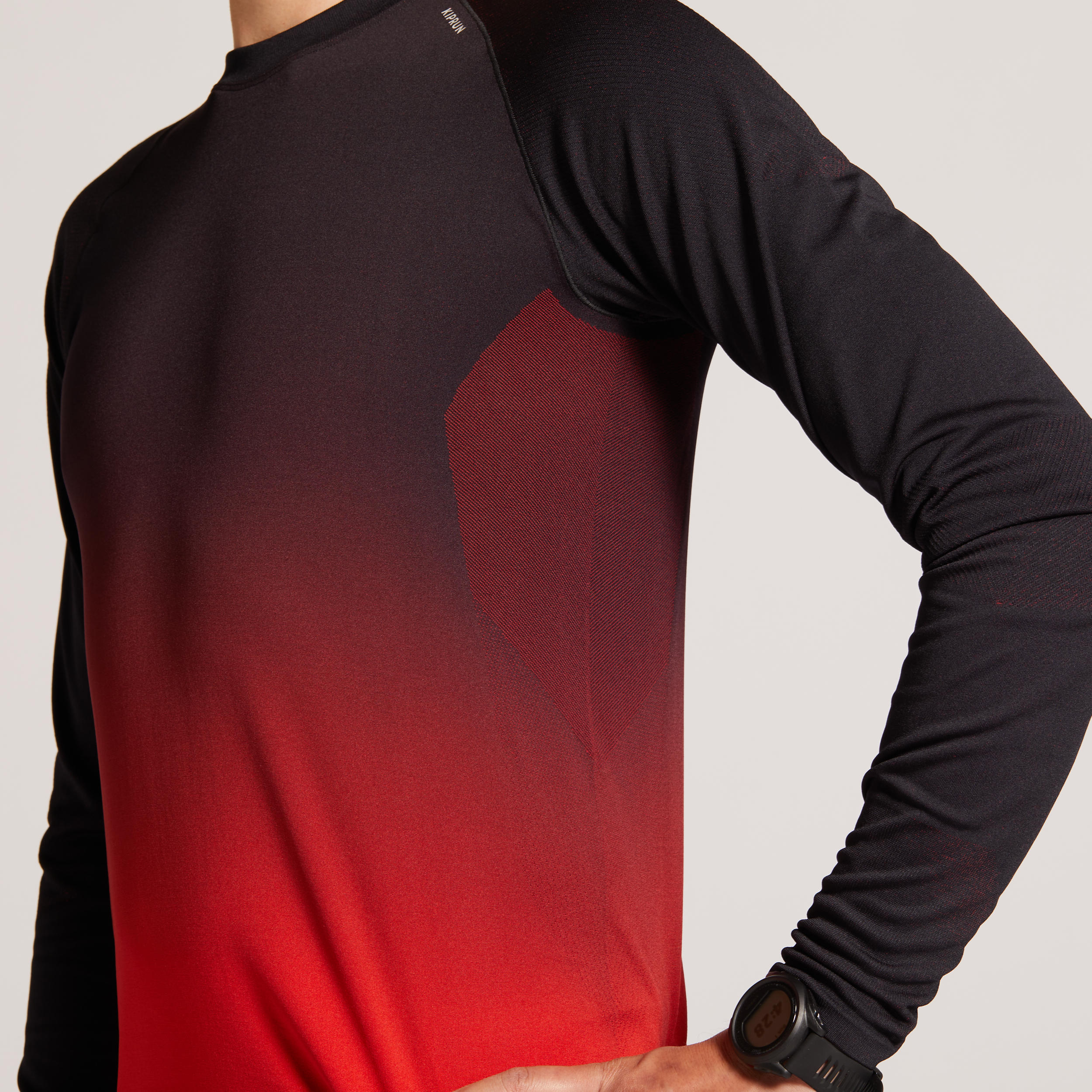 Men's Running Long Sleeved T-shirt Kiprun Care - red black 3/8