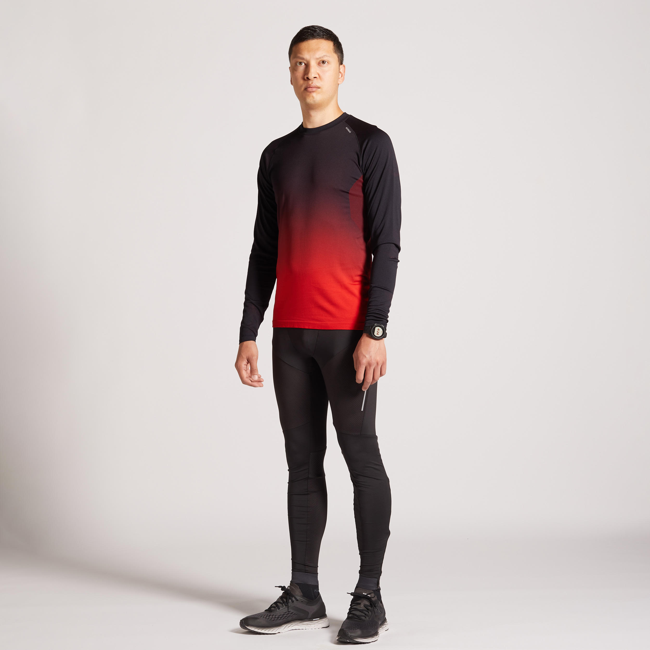 Men's Running Long Sleeved T-shirt Kiprun Care - red black 6/8