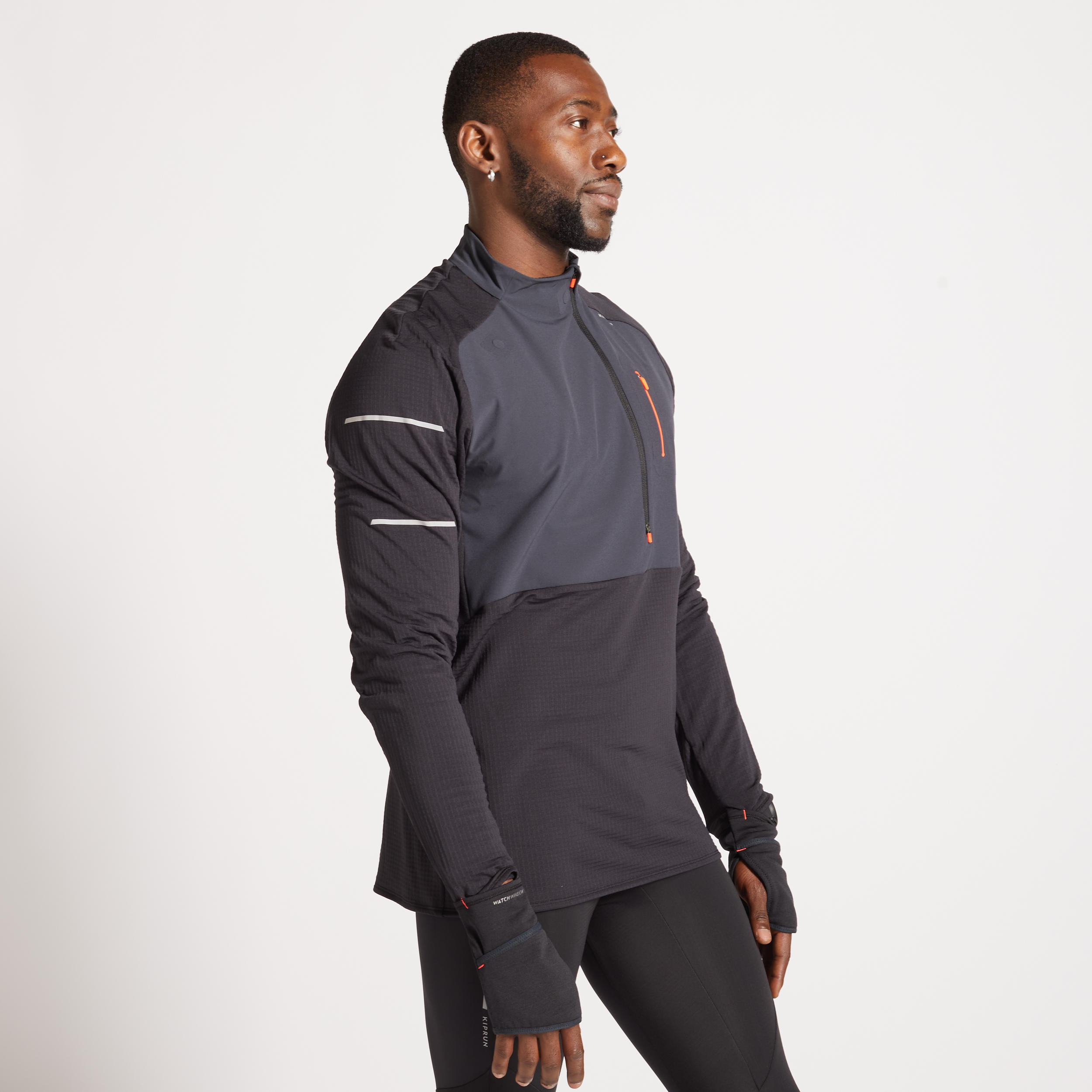 MEN'S RUNNING WINTER LONG-SLEEVED T-SHIRT WARM REGUL-BLACK GREY 24/25