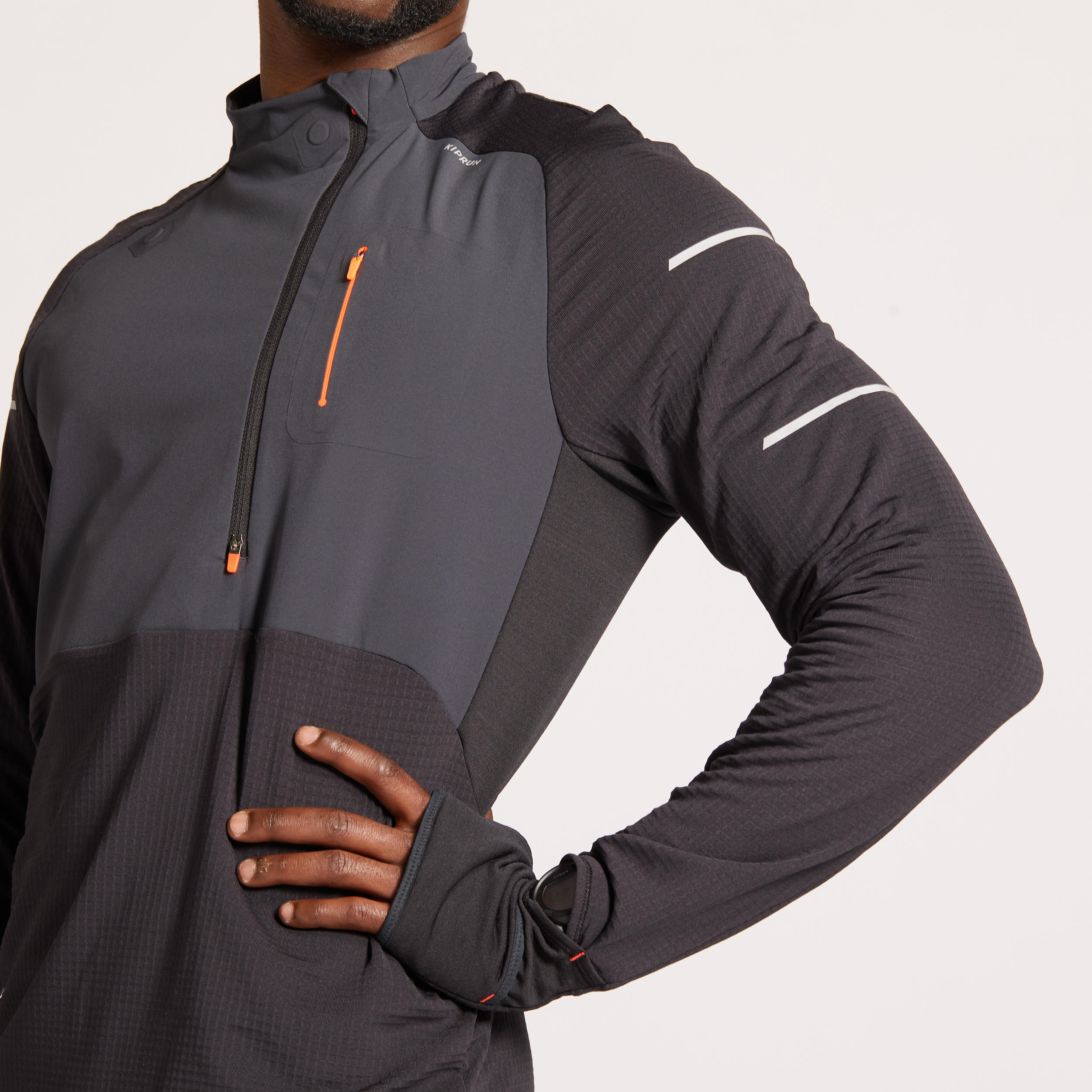MEN'S RUNNING WINTER LONG-SLEEVED T-SHIRT WARM REGUL-BLACK GREY 23/25