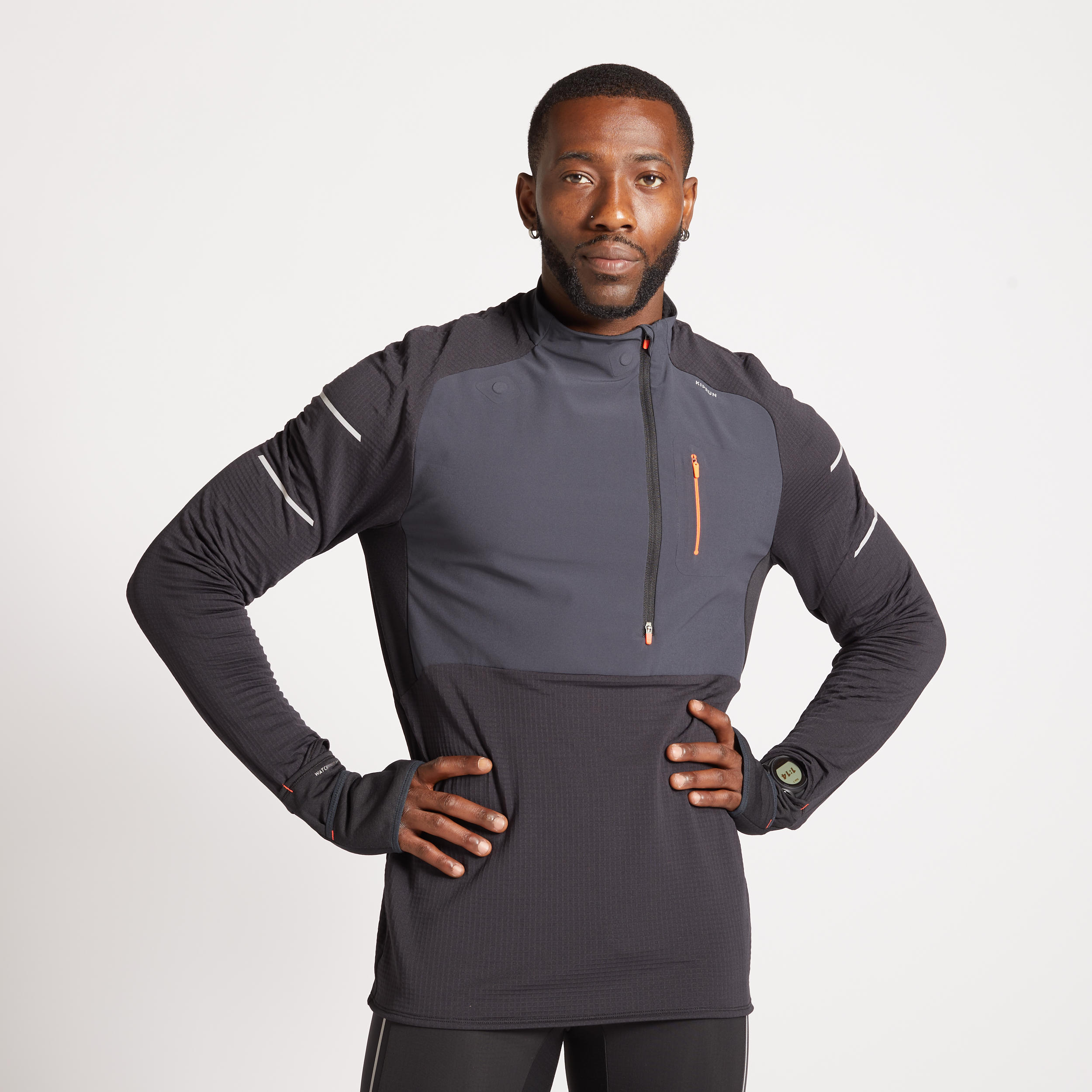 MEN'S RUNNING WINTER LONG-SLEEVED T-SHIRT WARM REGUL-BLACK GREY 14/25