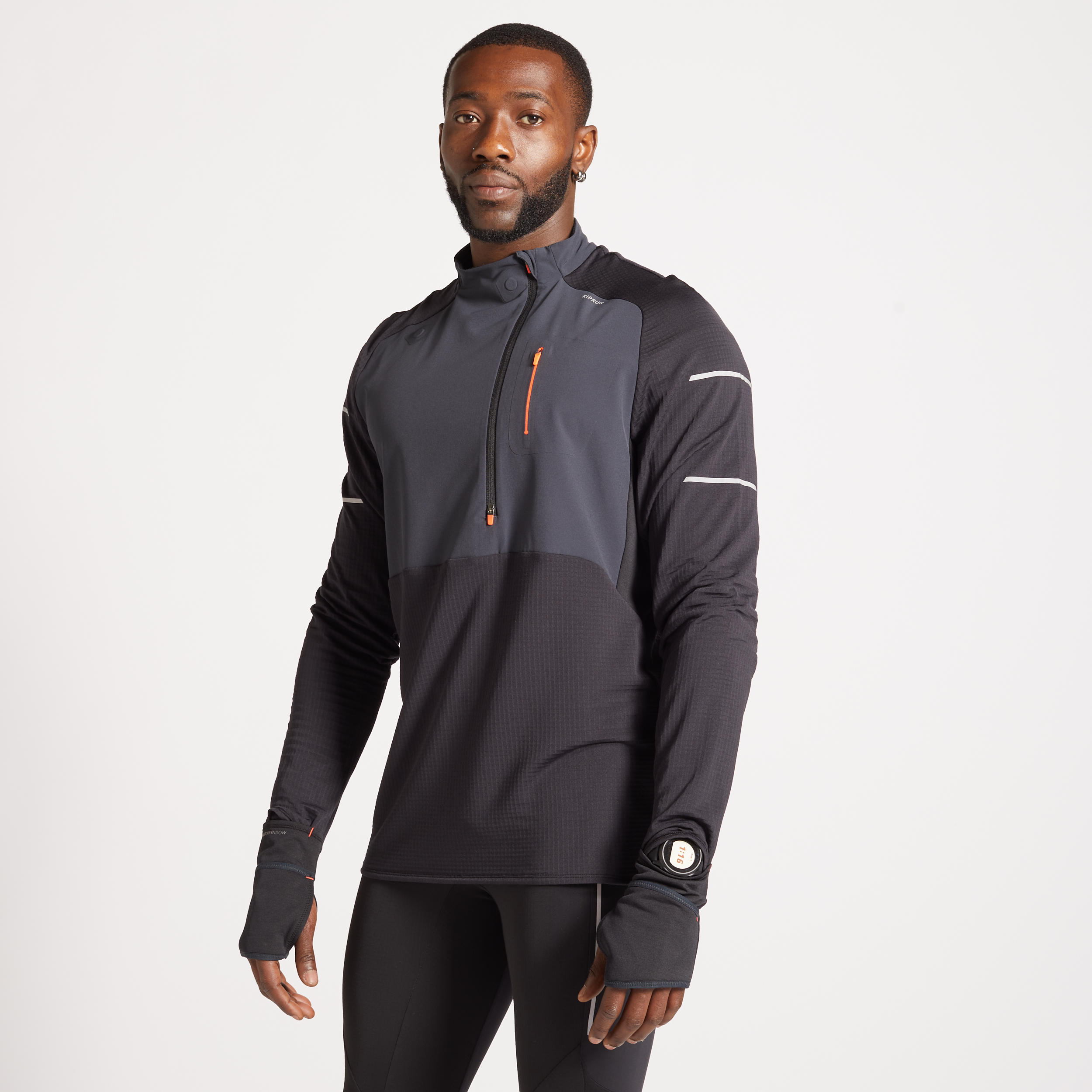 MEN'S RUNNING WINTER LONG-SLEEVED T-SHIRT WARM REGUL-BLACK GREY 4/25