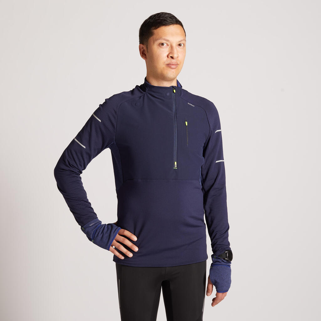 Kiprun warm light men's ls winter running shirt blue