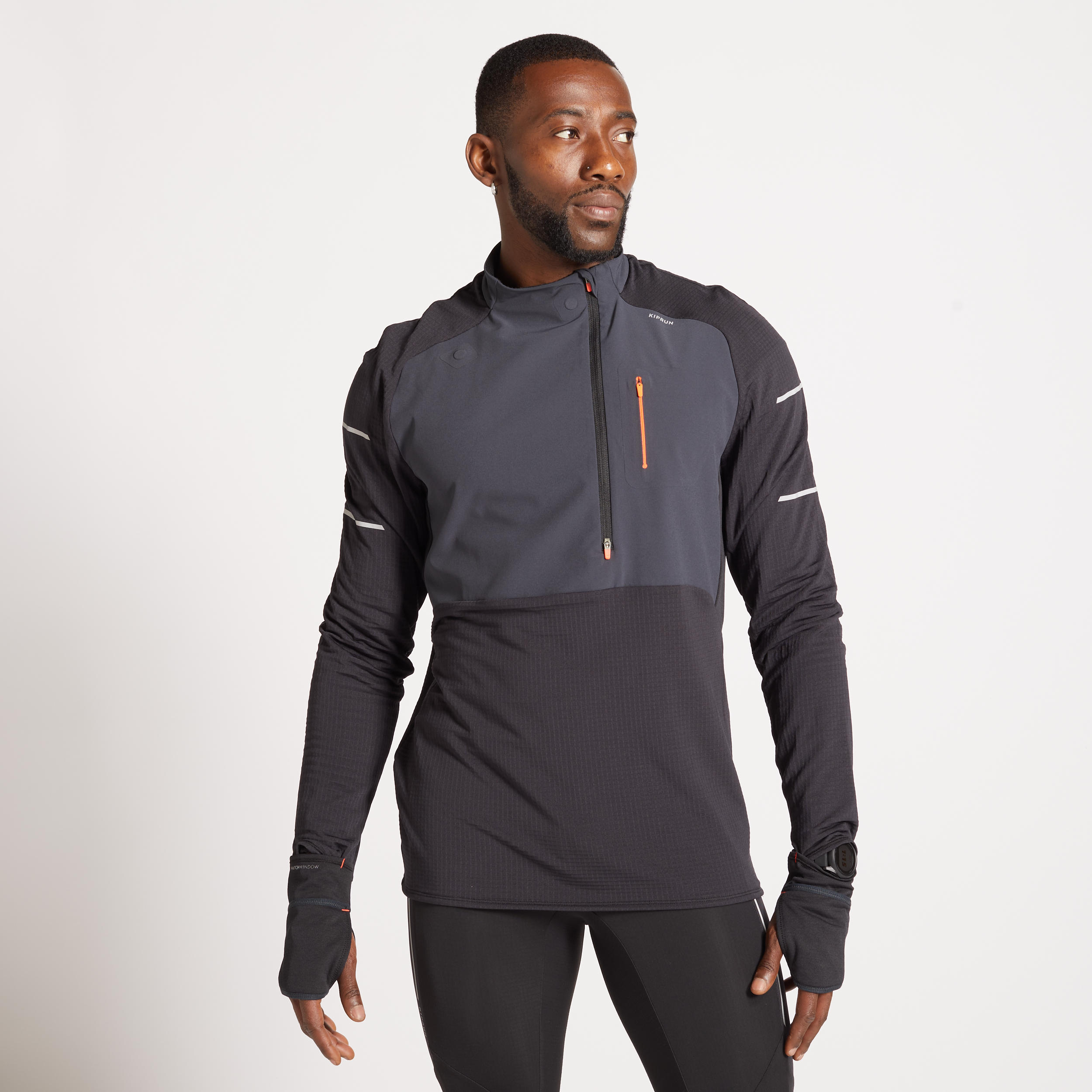 MEN'S RUNNING WINTER LONG-SLEEVED T-SHIRT WARM REGUL-BLACK GREY 2/25