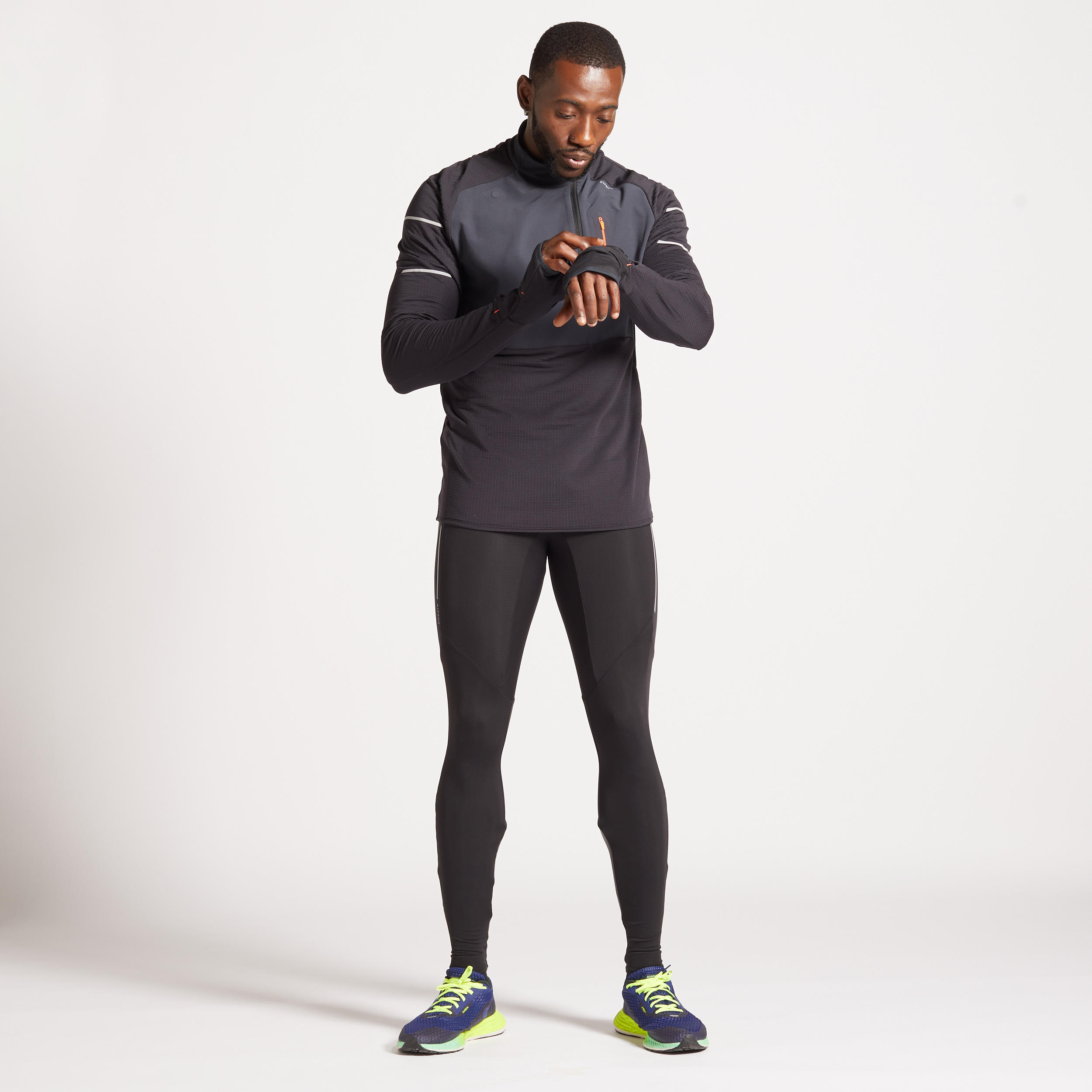 MEN'S RUNNING WINTER LONG-SLEEVED T-SHIRT WARM REGUL-BLACK GREY 3/25
