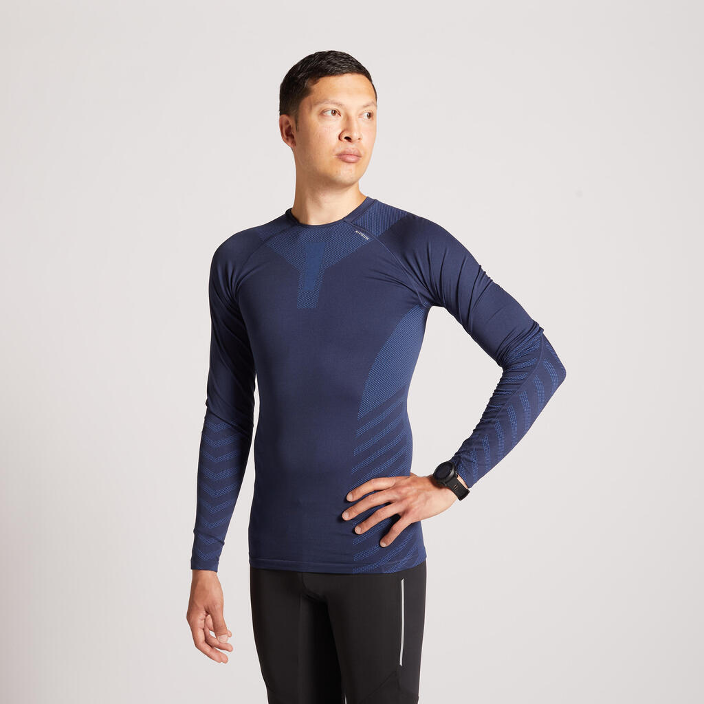 Kiprun skincare men's running winter breathable ls tee-shirt - navy blue