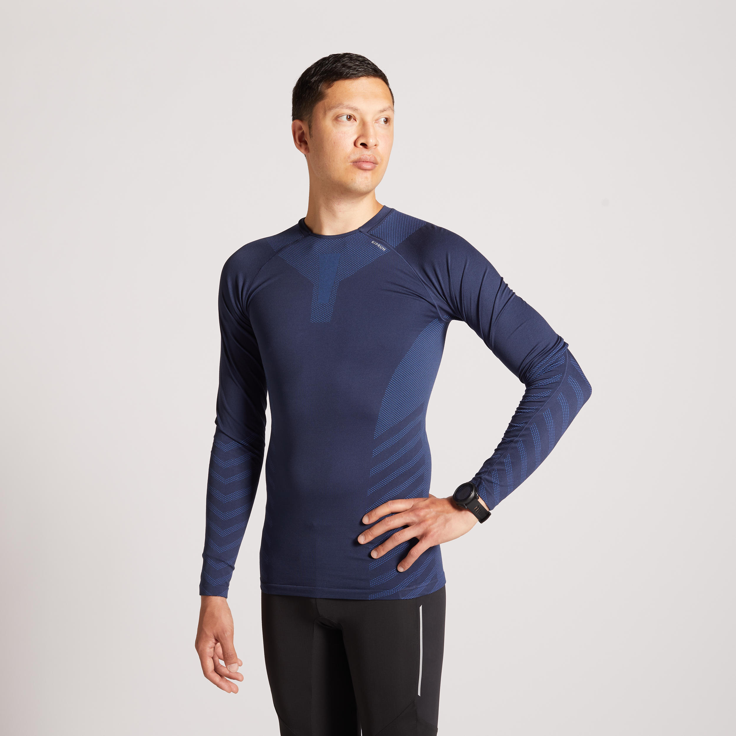 KIPRUN SKINCARE MEN'S RUNNING WINTER BREATHABLE LS TEE-SHIRT - NAVY BLUE