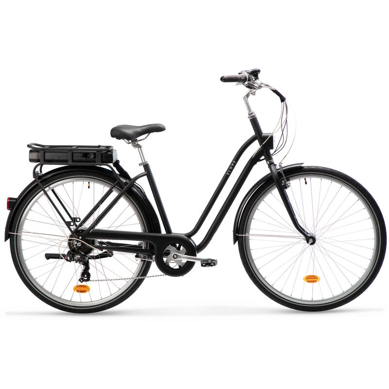 Bicicleta eléctrica urbana de paseo cuadro bajo Elops ebike 120 negro