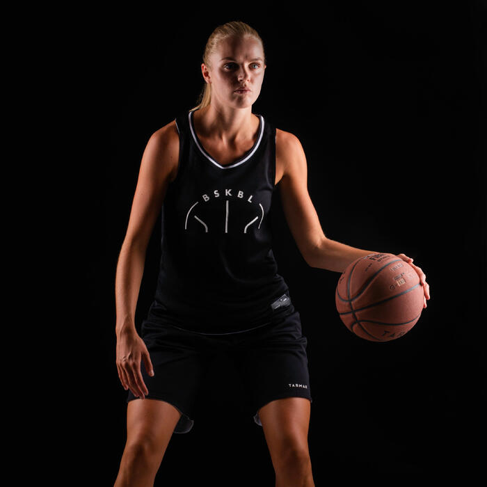 Women S Sleeveless Reversible Basketball Jersey T500r Black Grey Bskbl Tarmak Decathlon