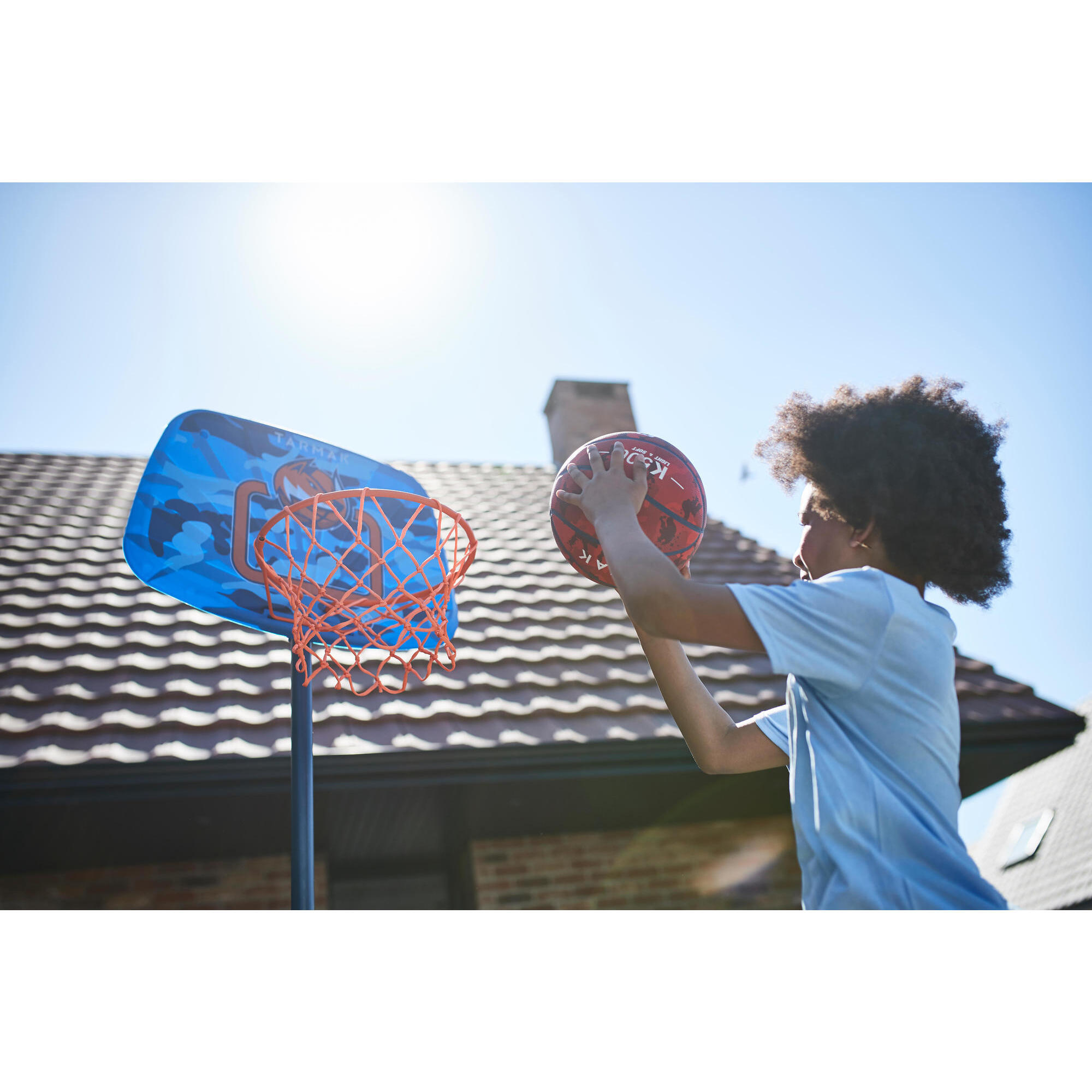 Children's adjustable basketball hoop on stand from 1.30m to 1.60m - K500 Aniball blue