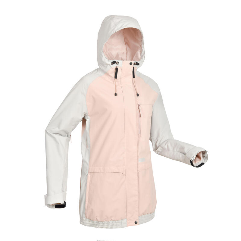 女款單板滑雪外套SNB JKT 100粉色與灰色