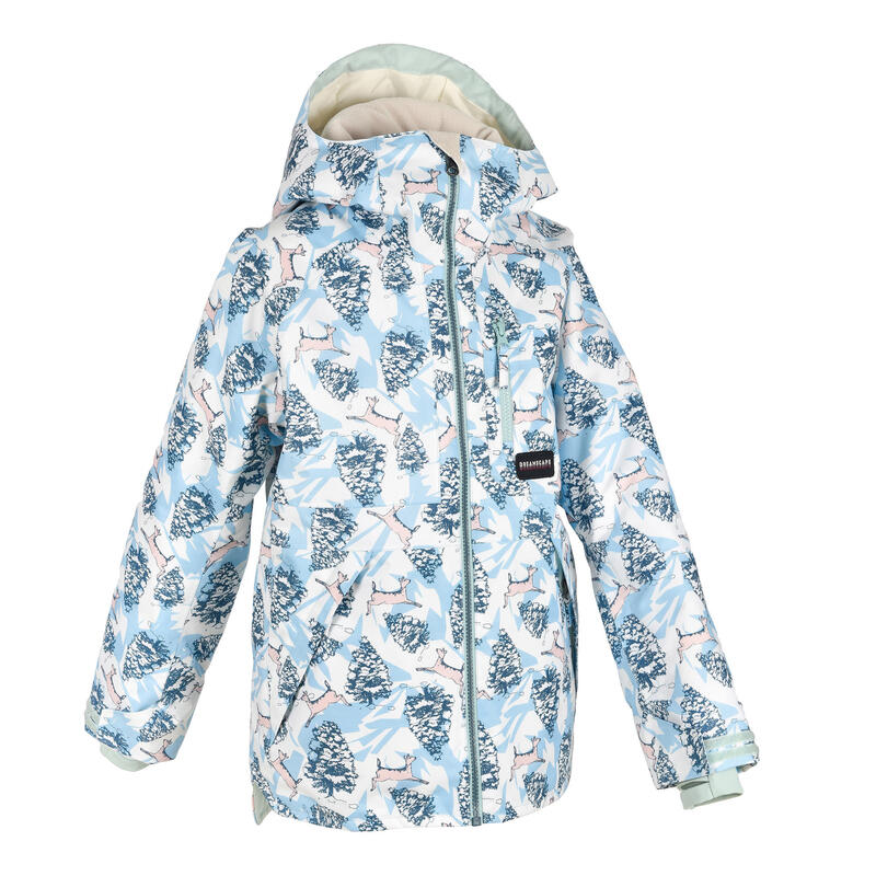 女童單／雙板滑雪外套SNB JKT 500 圖樣 - 藍色