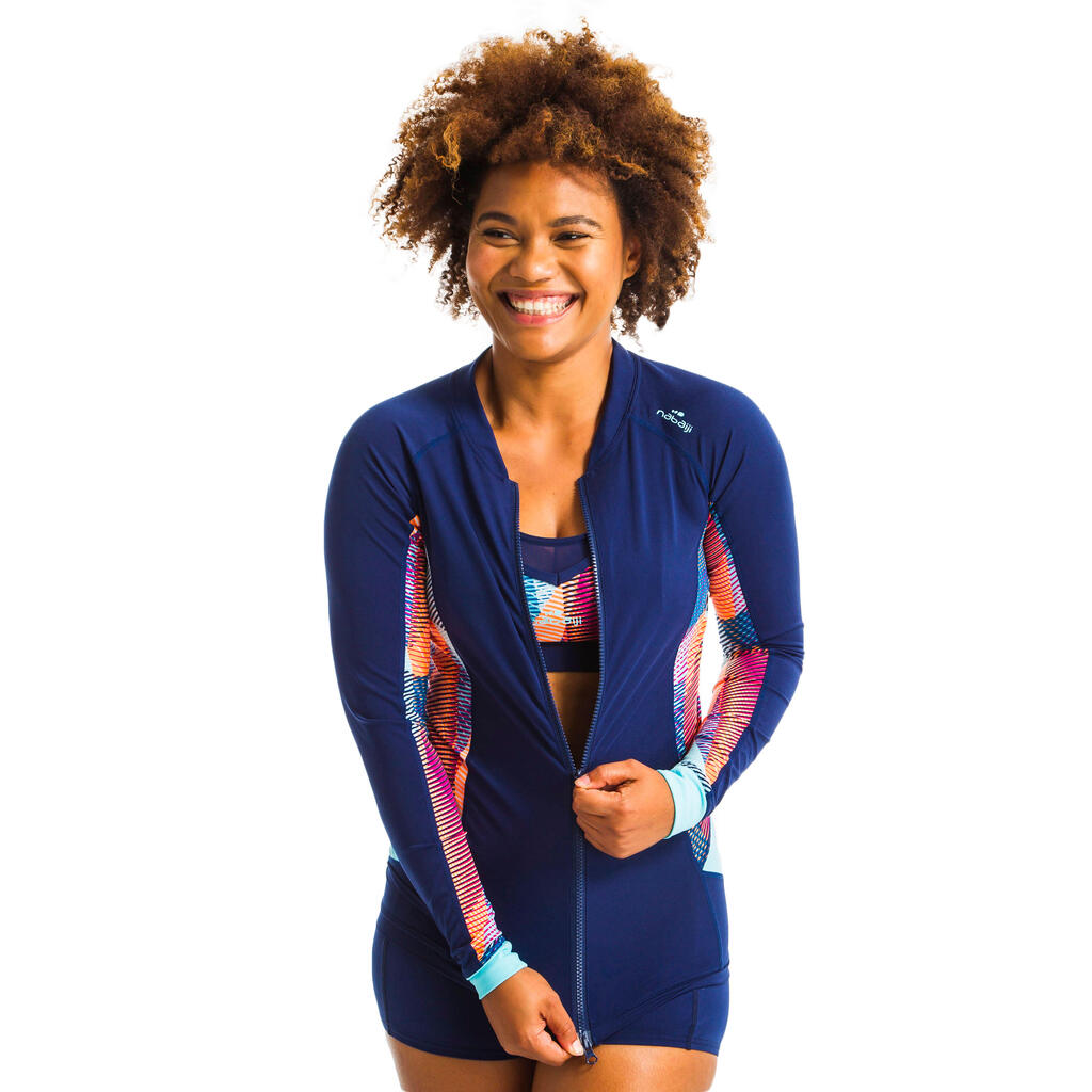 Women's aquafitness zipped long sleeve t-shirt - vib blue