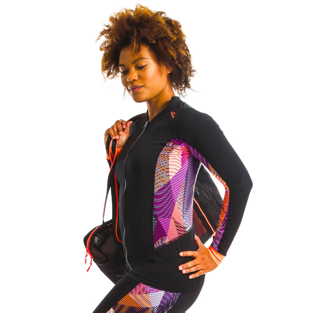 Women's  aquafitness zipped long sleeve t-shirt vib black
