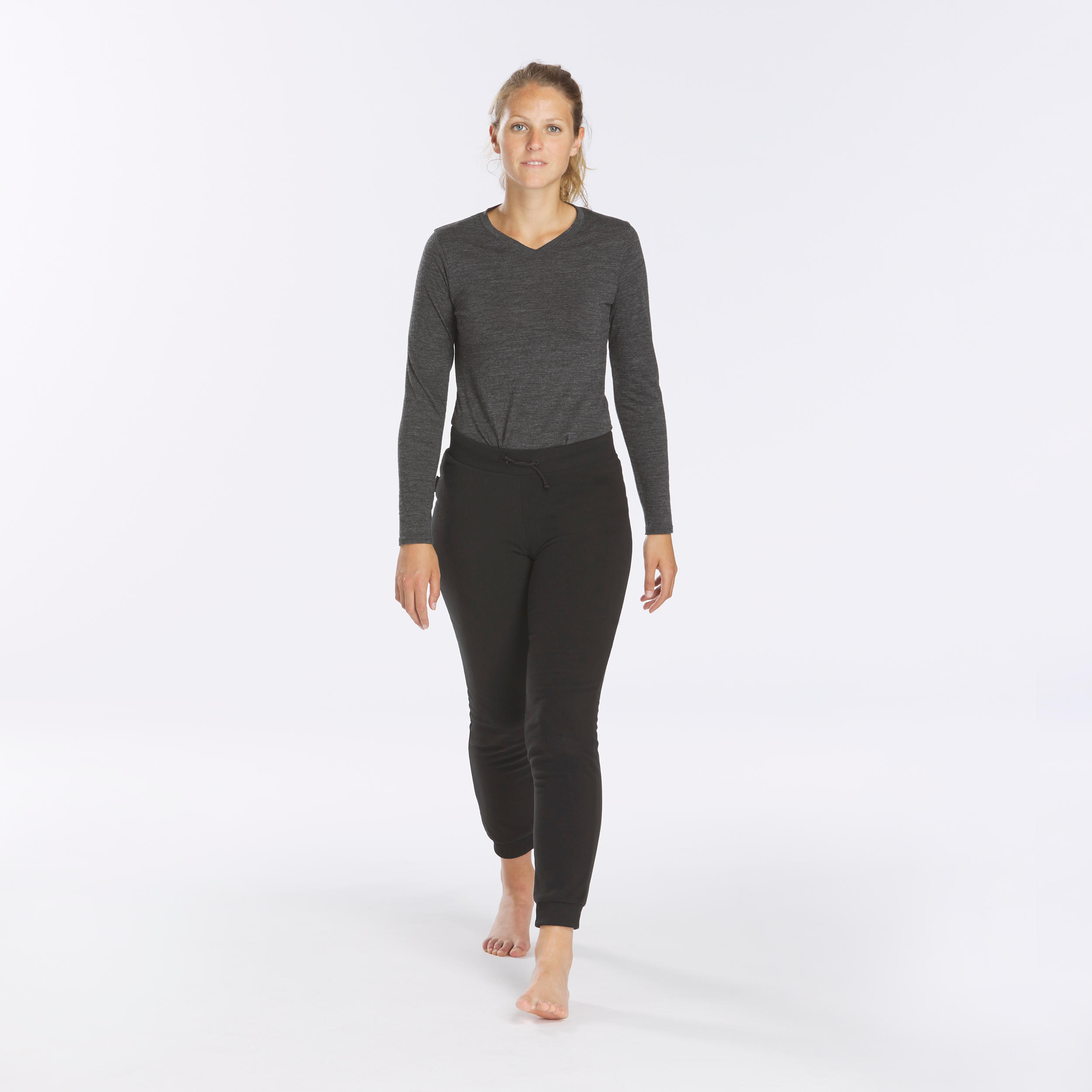 Buy Domyos by Decathlon Women Black & Grey Solid Ankle-Length Organic  Cotton Yoga Leggings at Amazon.in