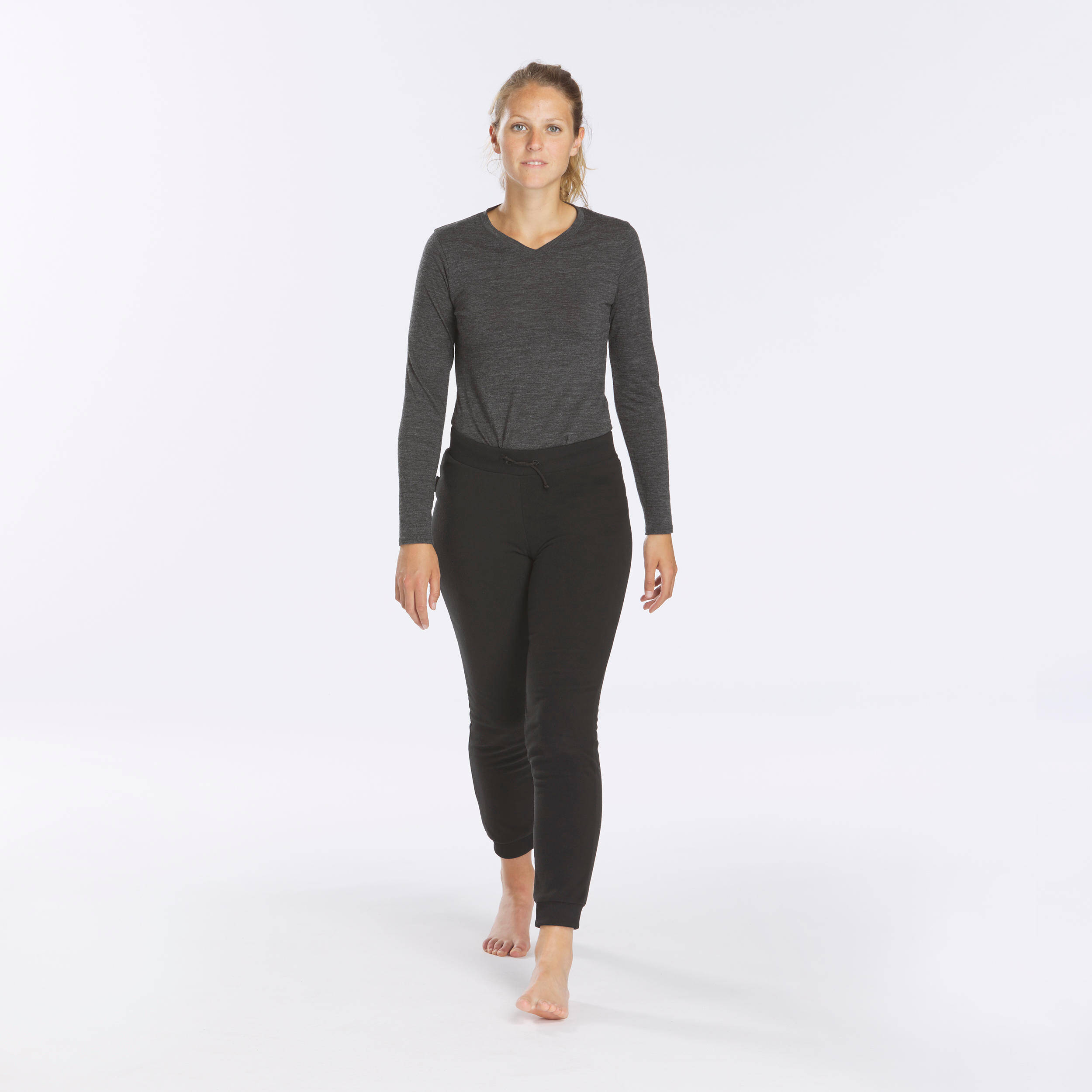 Women Trekking Fleece Tights 100 Black -  2