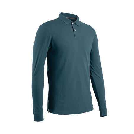 Men's golf long-sleeved polo shirt MW500 petrol