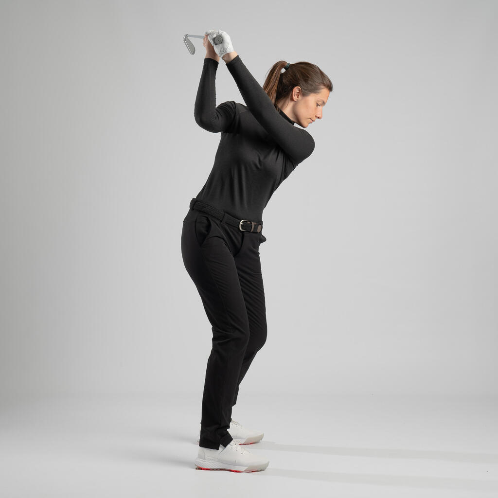 Moteriški golfo marškinėliai aukštu kaklu „CW500“, juodi