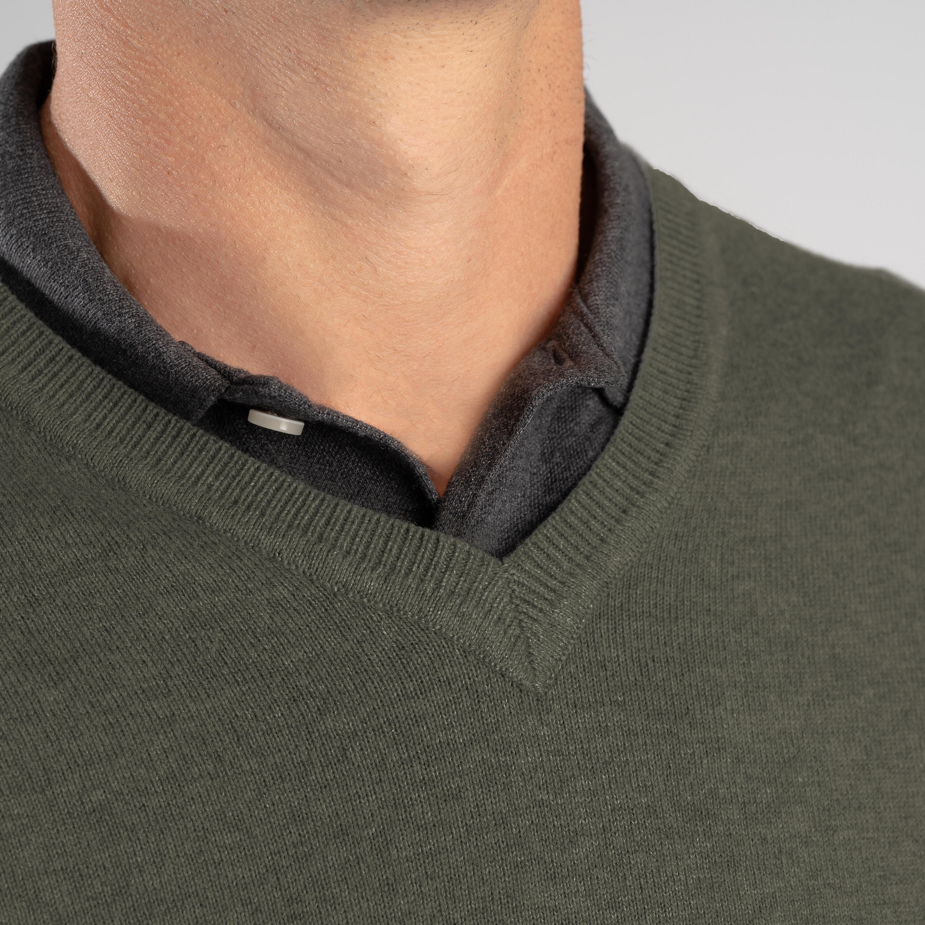 Men's golf V-neck pullover MW500 khaki 5/8