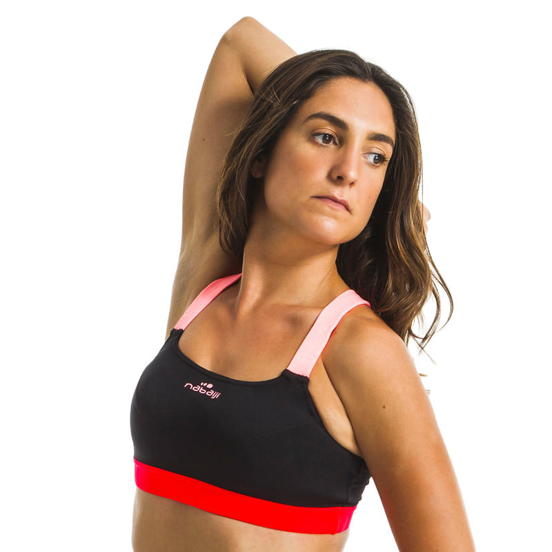 Women S Aquafitness Swimsuit Top Anna Black Orange Nabaiji
