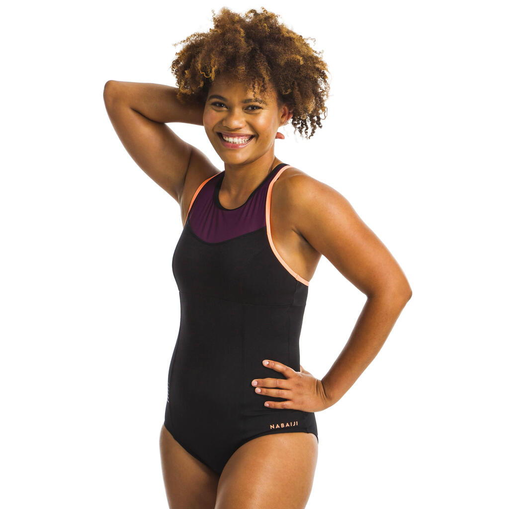 Women's one-piece Aquafitness swimsuit Lena Black burgundy