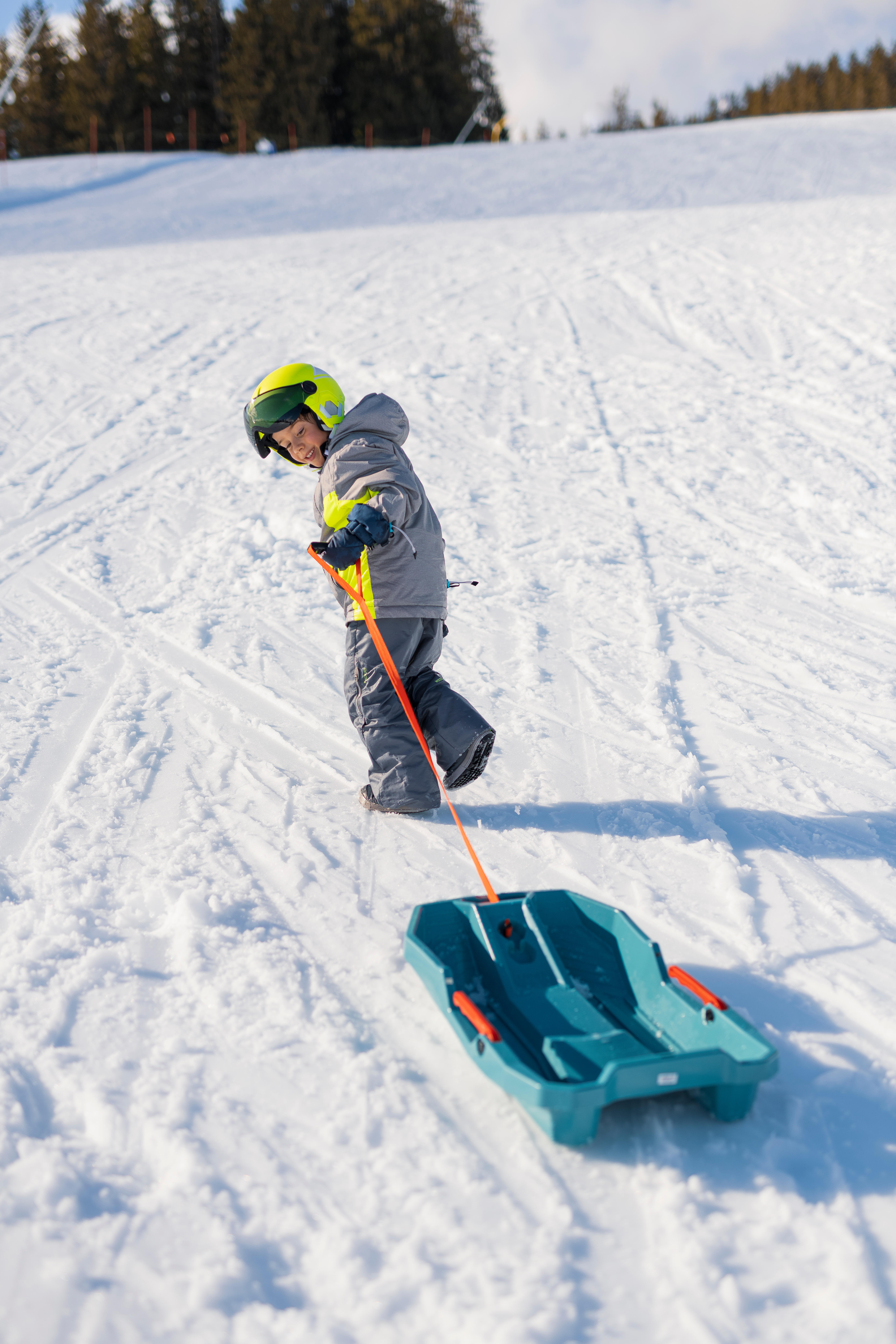 Perfeclan Traîneau à Neige d'hiver, traîneau de Luge avec poignée de Frein,  traîneau de Ski Alpin avec Corde de Traction, traîneau pour Enfants avec
