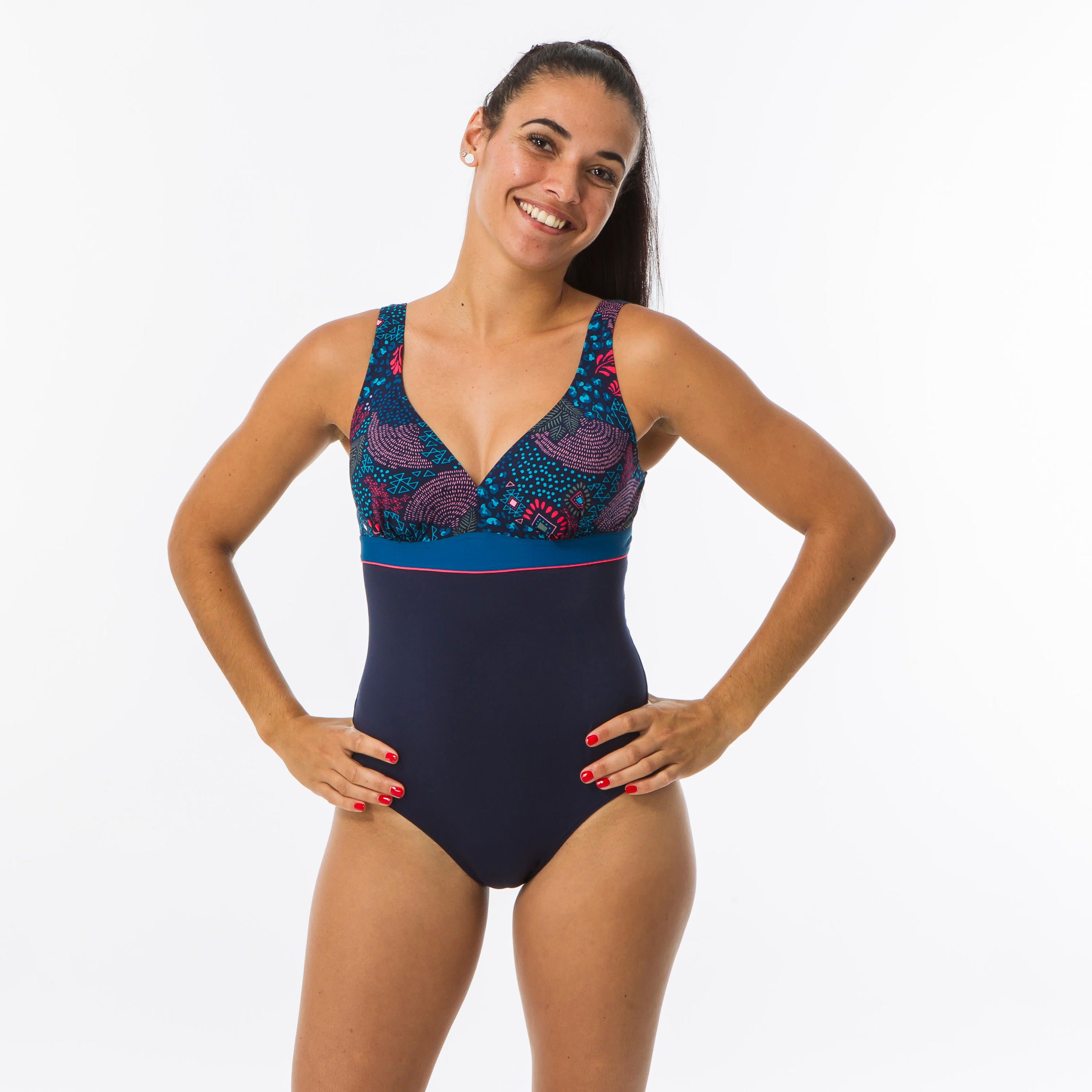 Women's Swimming Body-Sculpting 1-piece Swimsuit Kaipearl Triki Canop - Navy 2/5