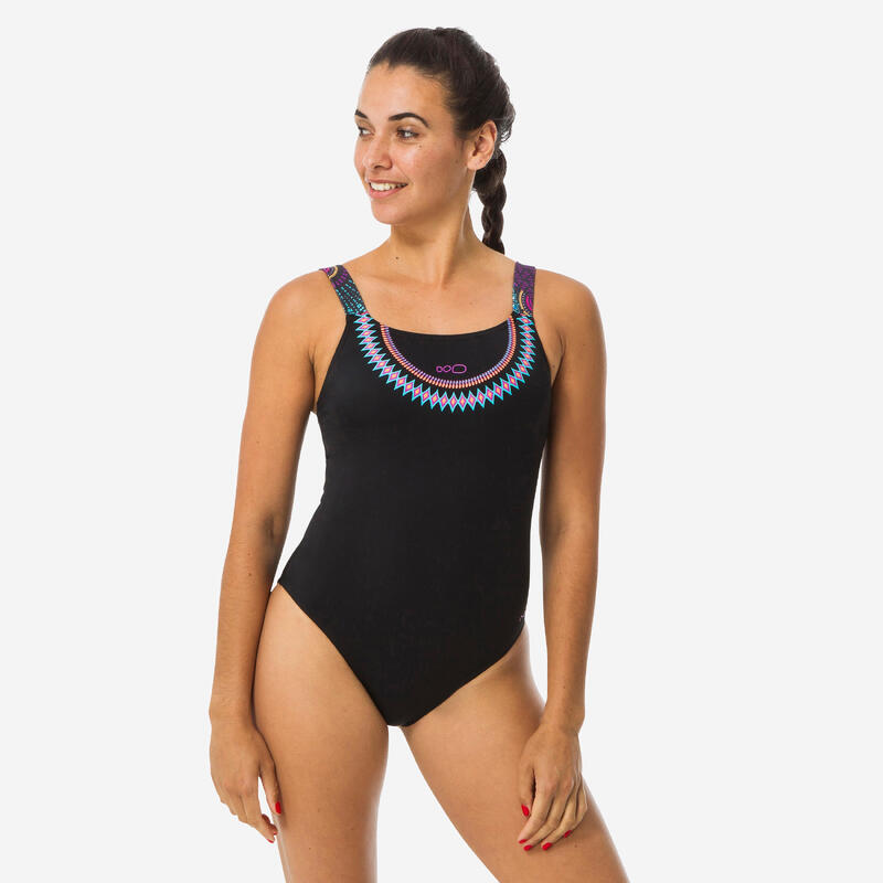 Sportbadpak voor zwemmen dames Taïs Ethn zwart