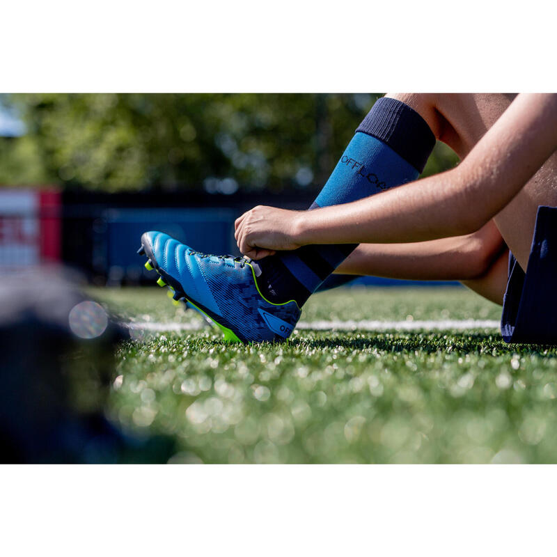 Rugbyschoenen met vaste noppen voor droog terrein kinderen R500 blauw