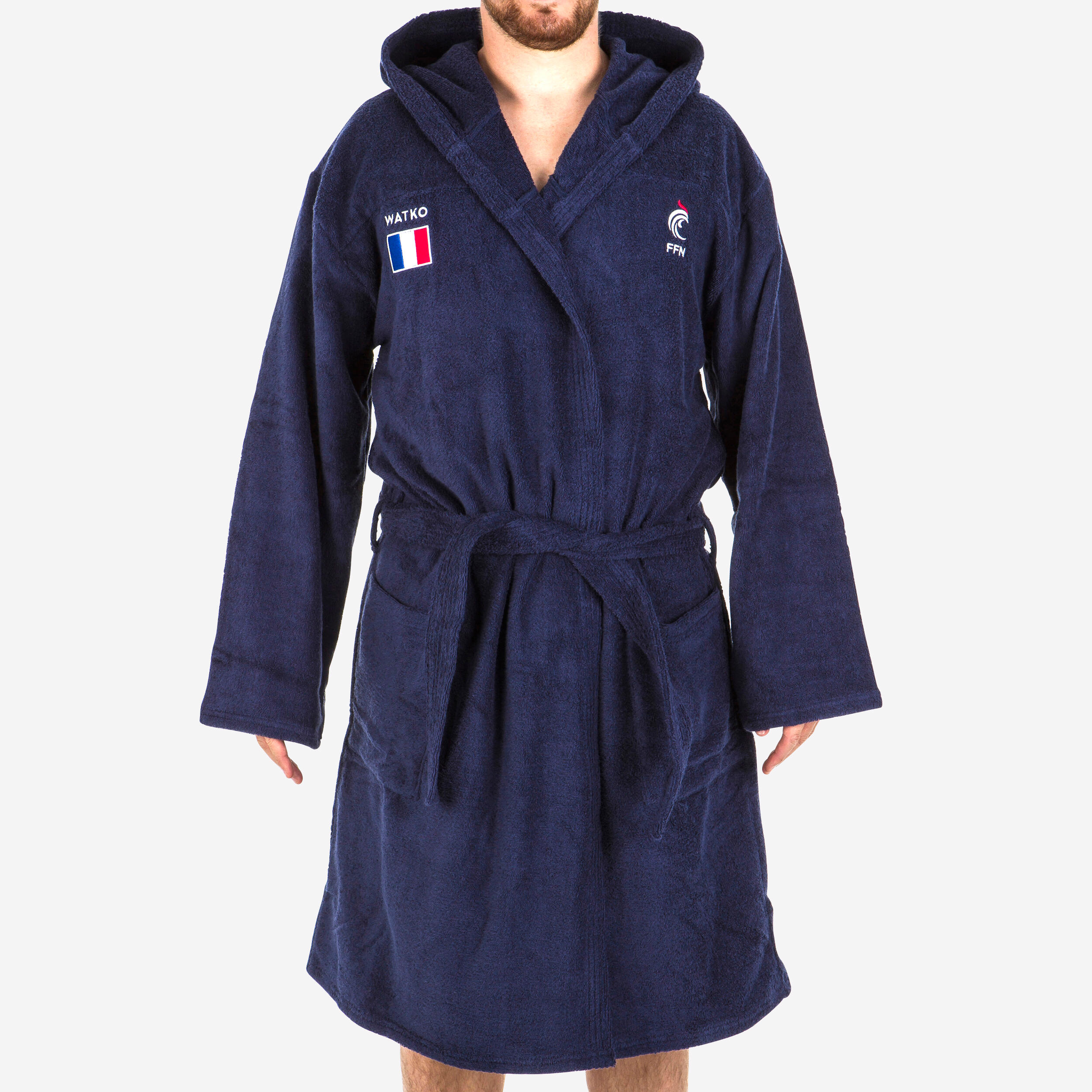 NABAIJI Albornoz Hombre algodón grueso con capucha azul oscuro Francia