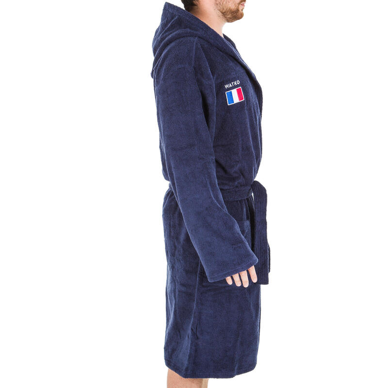 Badjas voor Heren dik Katoen officiëel Frankrijk met Capuchon donkerblauw