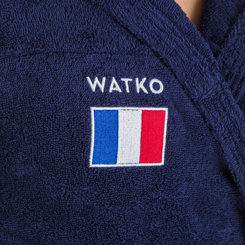 Dikke Badjas katoen voor dames Donkerblauw Waterpolo officiële badjas Frankrijk