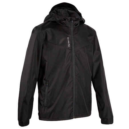 Chaqueta impermeable de fútbol para niños Kipsta T500 negro