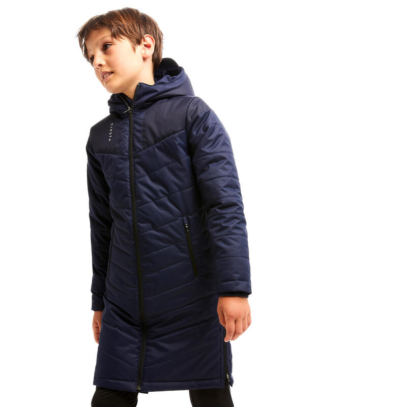 Lange voetbalparka voor kinderen TRX marineblauw