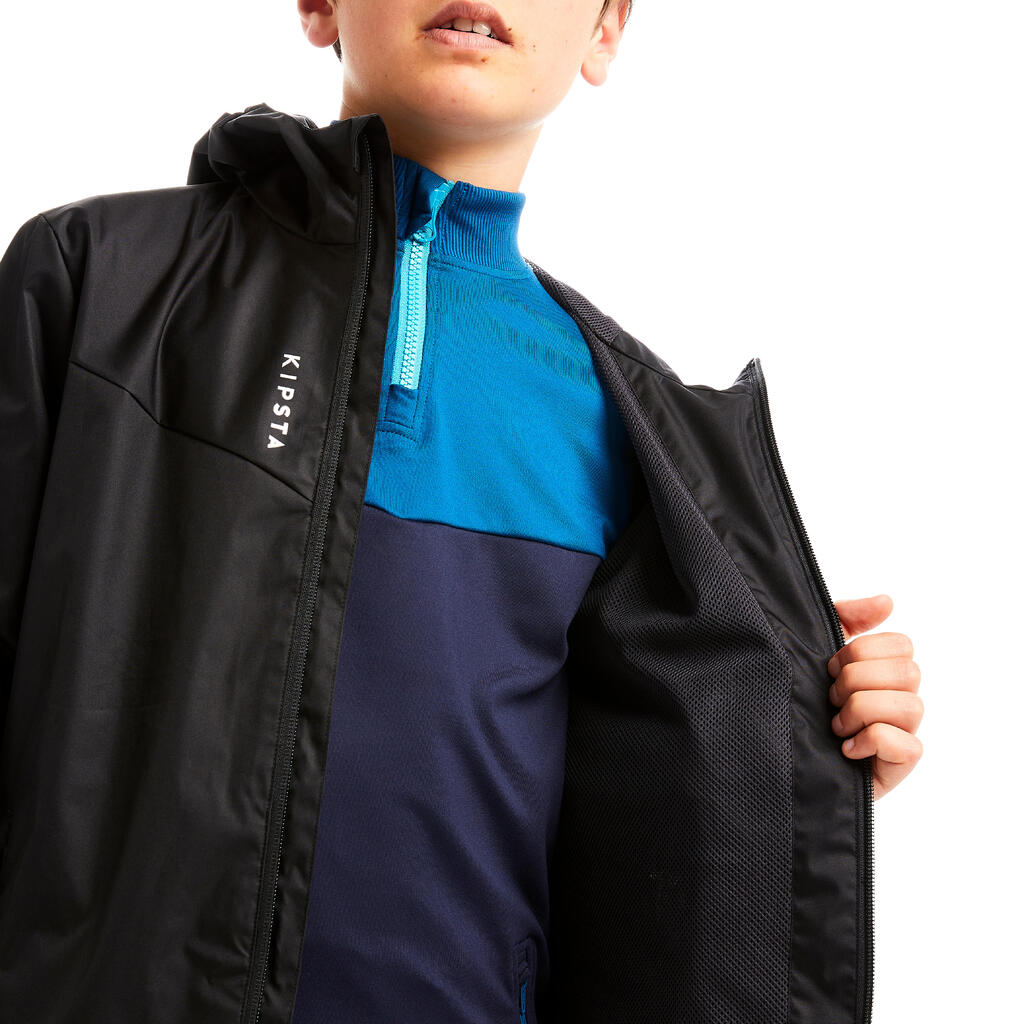 Kids' Rainproof Football Jacket T500 - Black