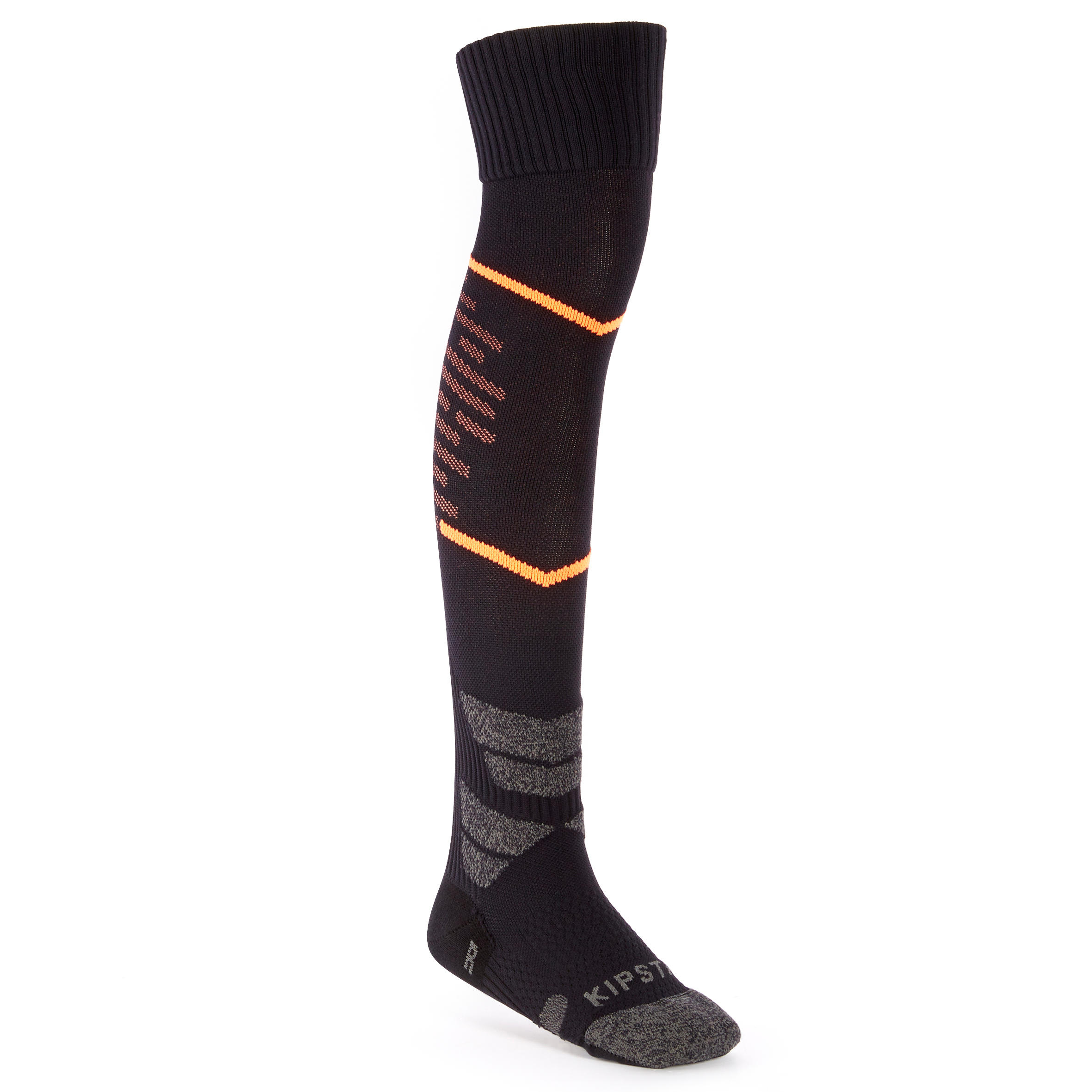 Kids' High Football Socks CLR Black and Orange Kipsta Decathlon