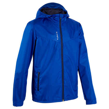 Kids' Rainproof Football Jacket T500 - Blue - Decathlon