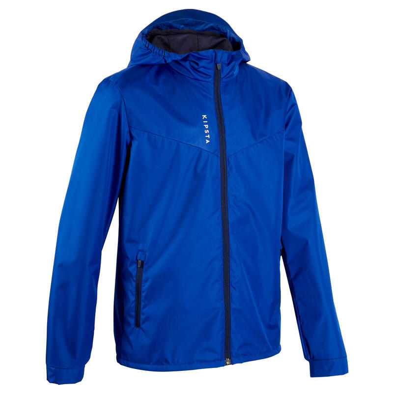 Kids' Rainproof Football Jacket T500 - Blue
