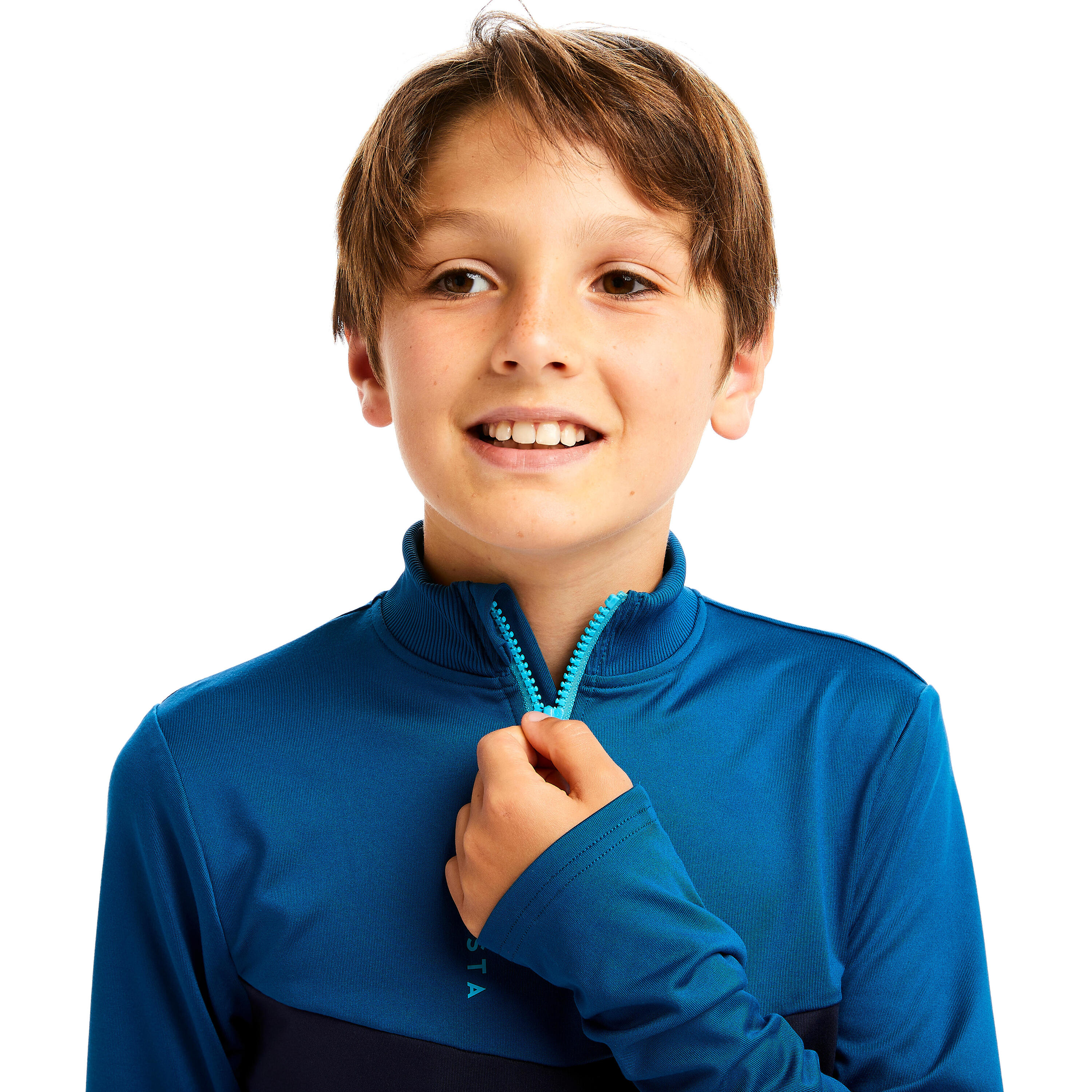 Kids' Football Half-Zip Training Sweatshirt T500 - Petrol Blue/Navy 7/9