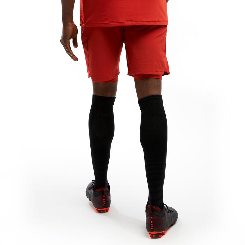 Short de football adulte 3 en 1 TRAXIUM rouge