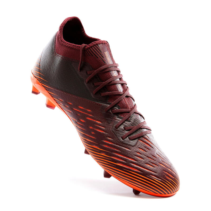 Chaussure de football adulte terrains secs CLR FG bordeaux et orange