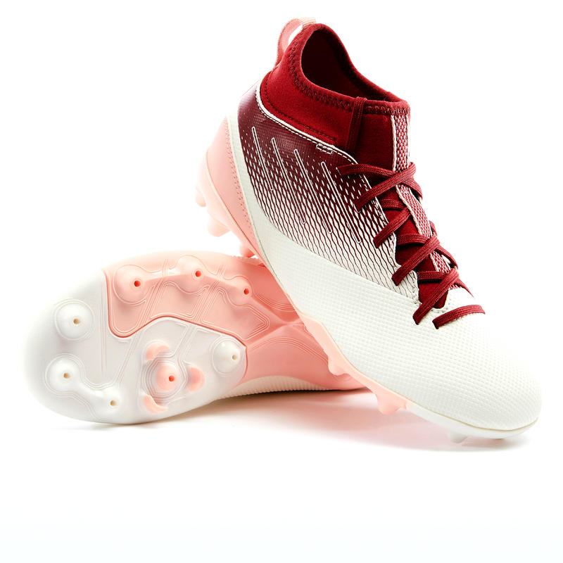 Girls' HighTop Mixed Ground Football Boots Agility 500 White