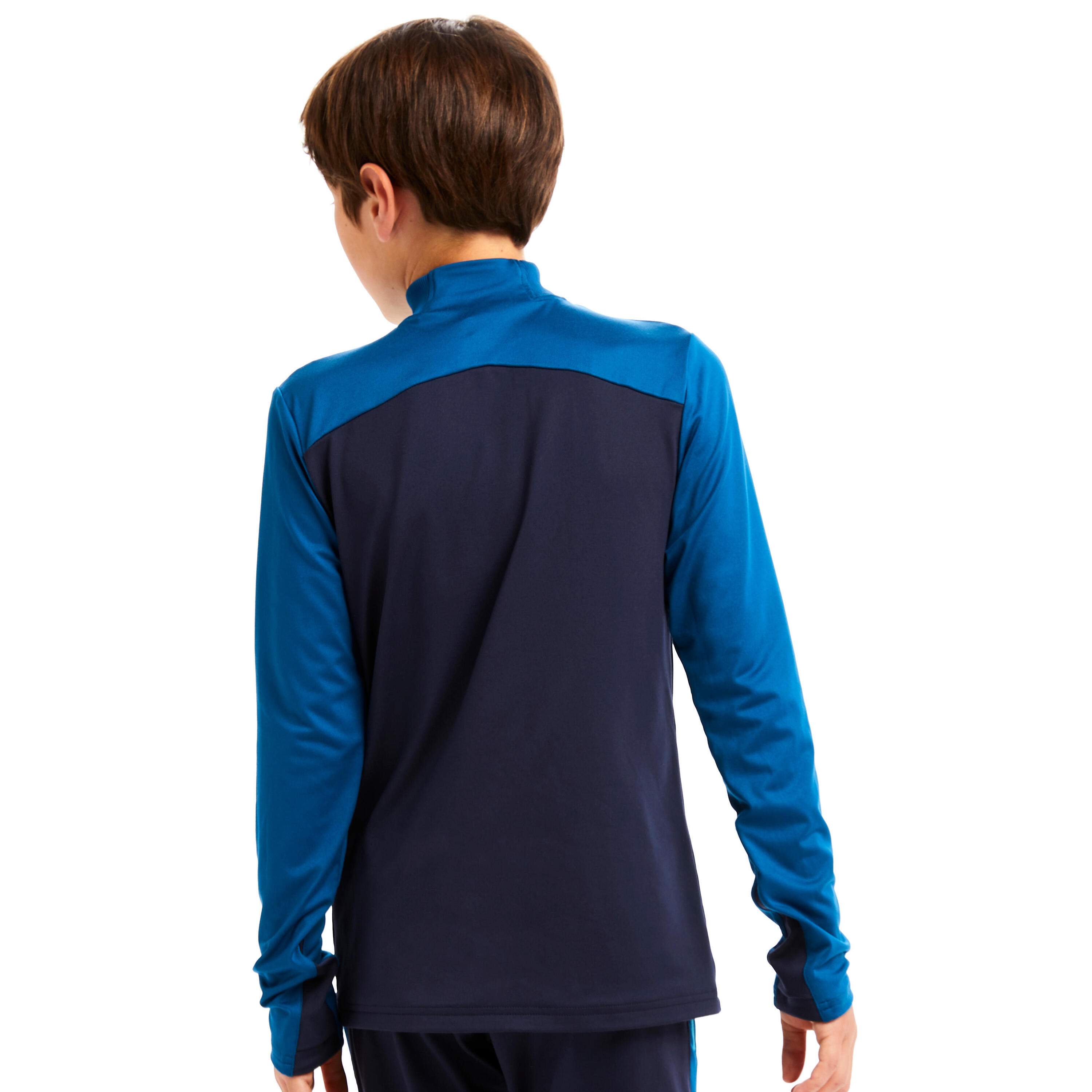Kids' Football Half-Zip Training Sweatshirt T500 - Petrol Blue/Navy 3/9