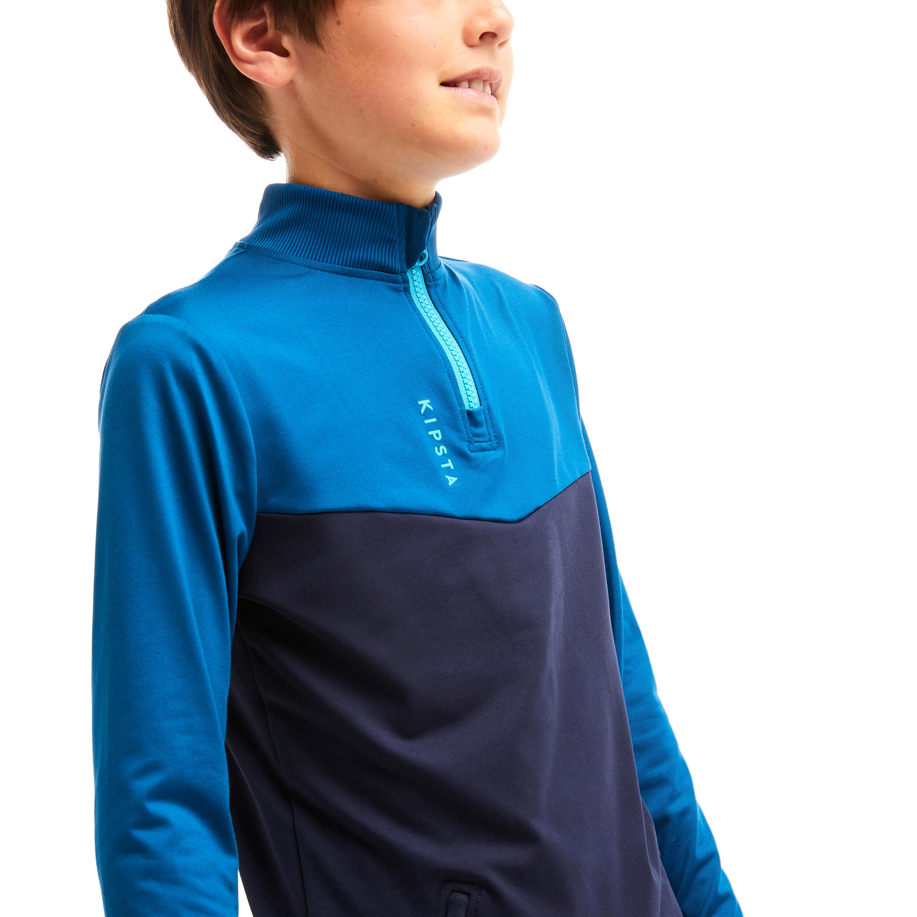 Kids' Football Half-Zip Training Sweatshirt T500 - Petrol Blue/Navy 8/9