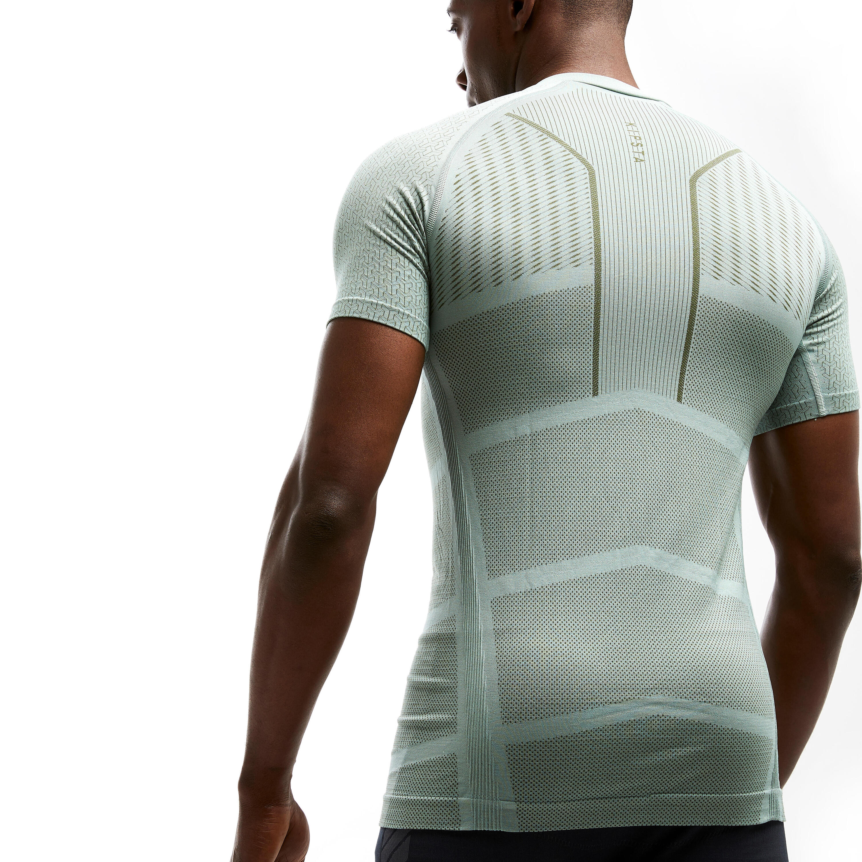 Men's Short-Sleeved Football Base Layer Top Keepdry 500 - Grey-Green 4/7