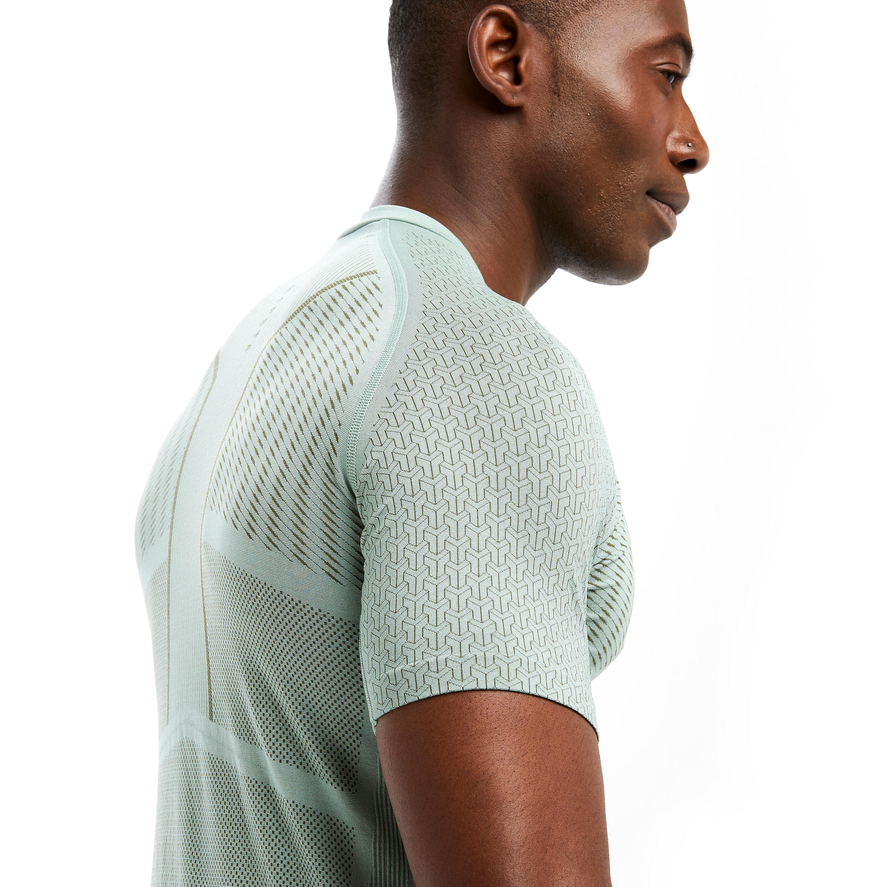 Men's Short-Sleeved Football Base Layer Top Keepdry 500 - Grey-Green 7/7