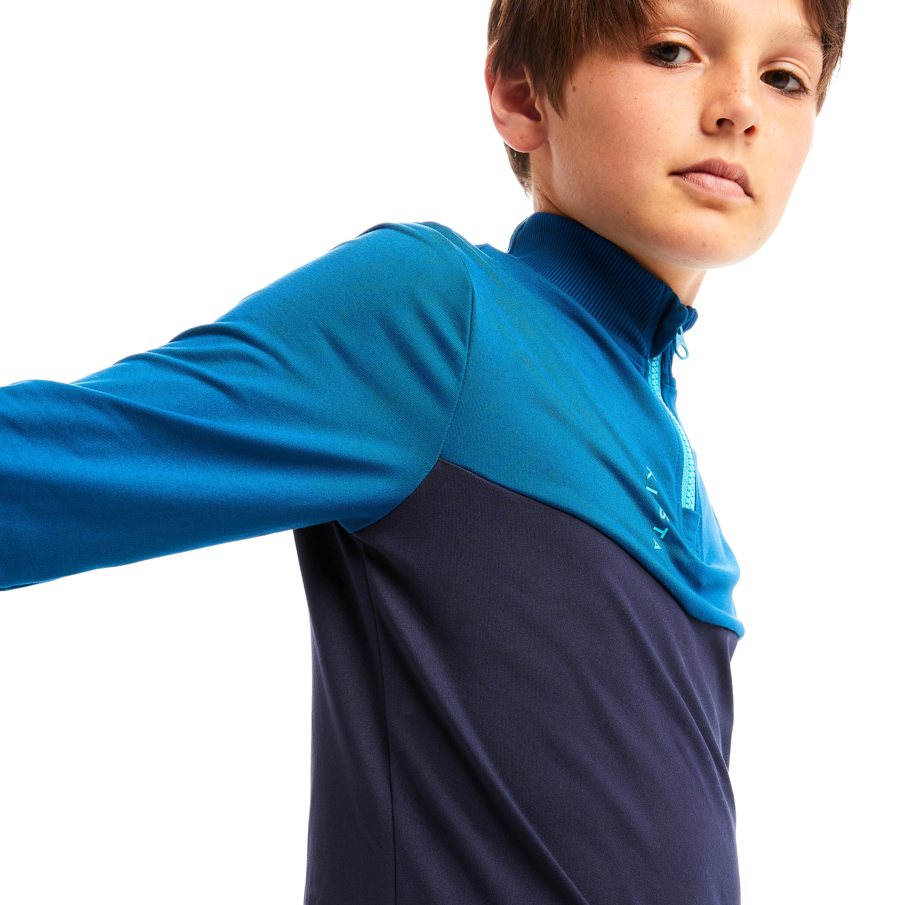 Kids' Football Half-Zip Training Sweatshirt T500 - Petrol Blue/Navy 4/9